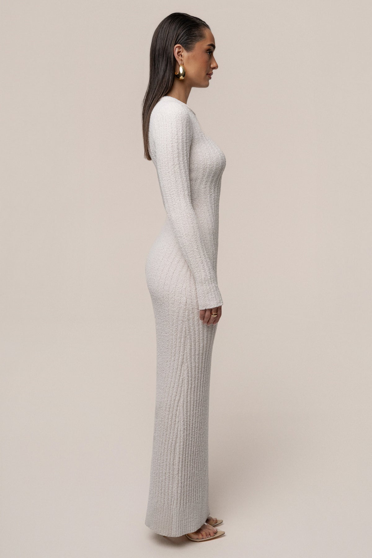Cream First Class Ribbed Maxi Dress