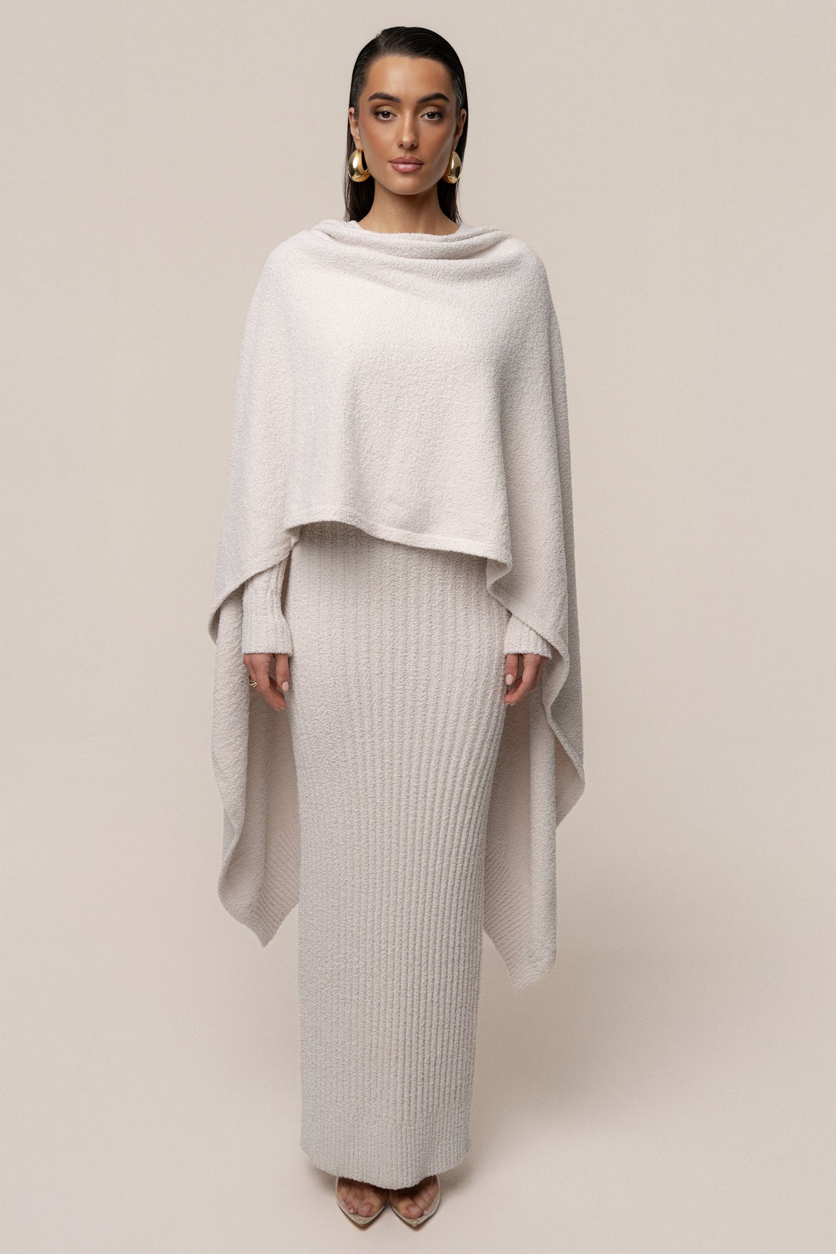 Cream First Class Ribbed Maxi Dress