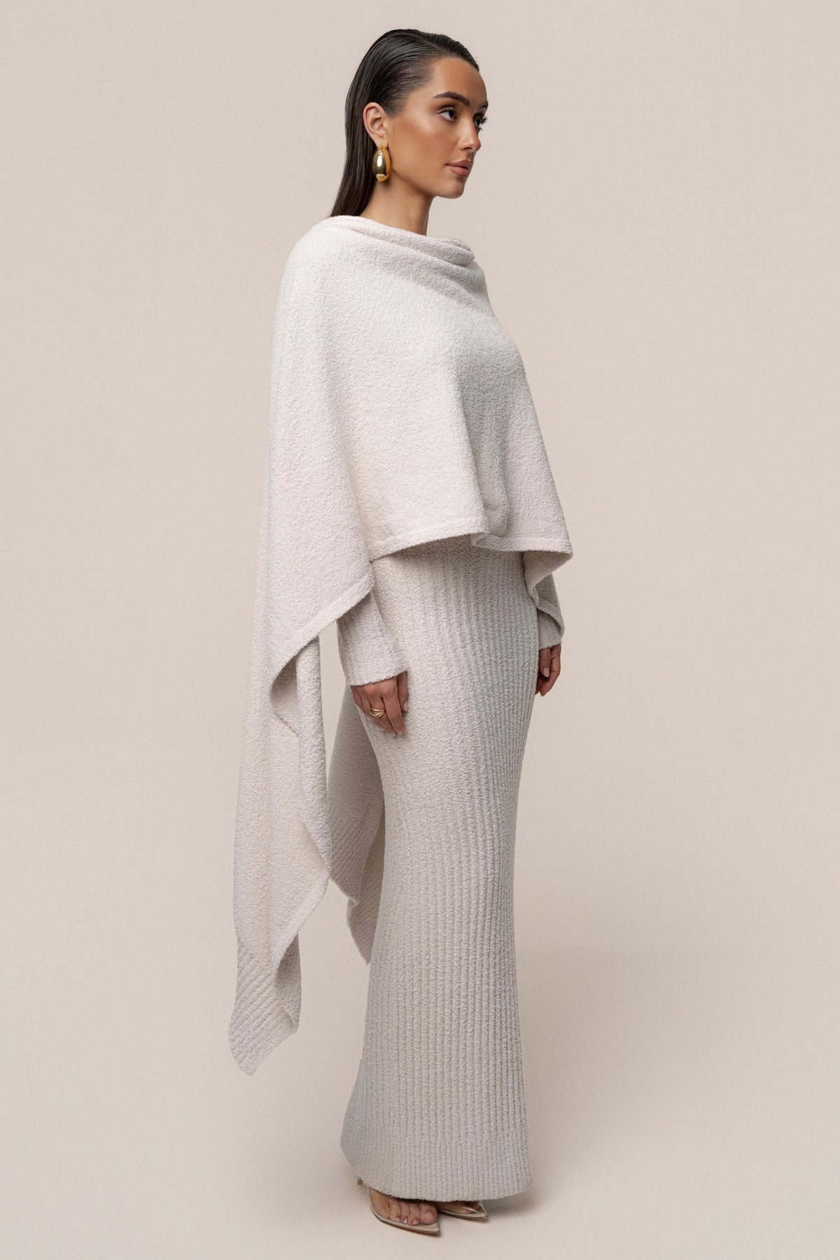 Cream First Class Ribbed Maxi Dress