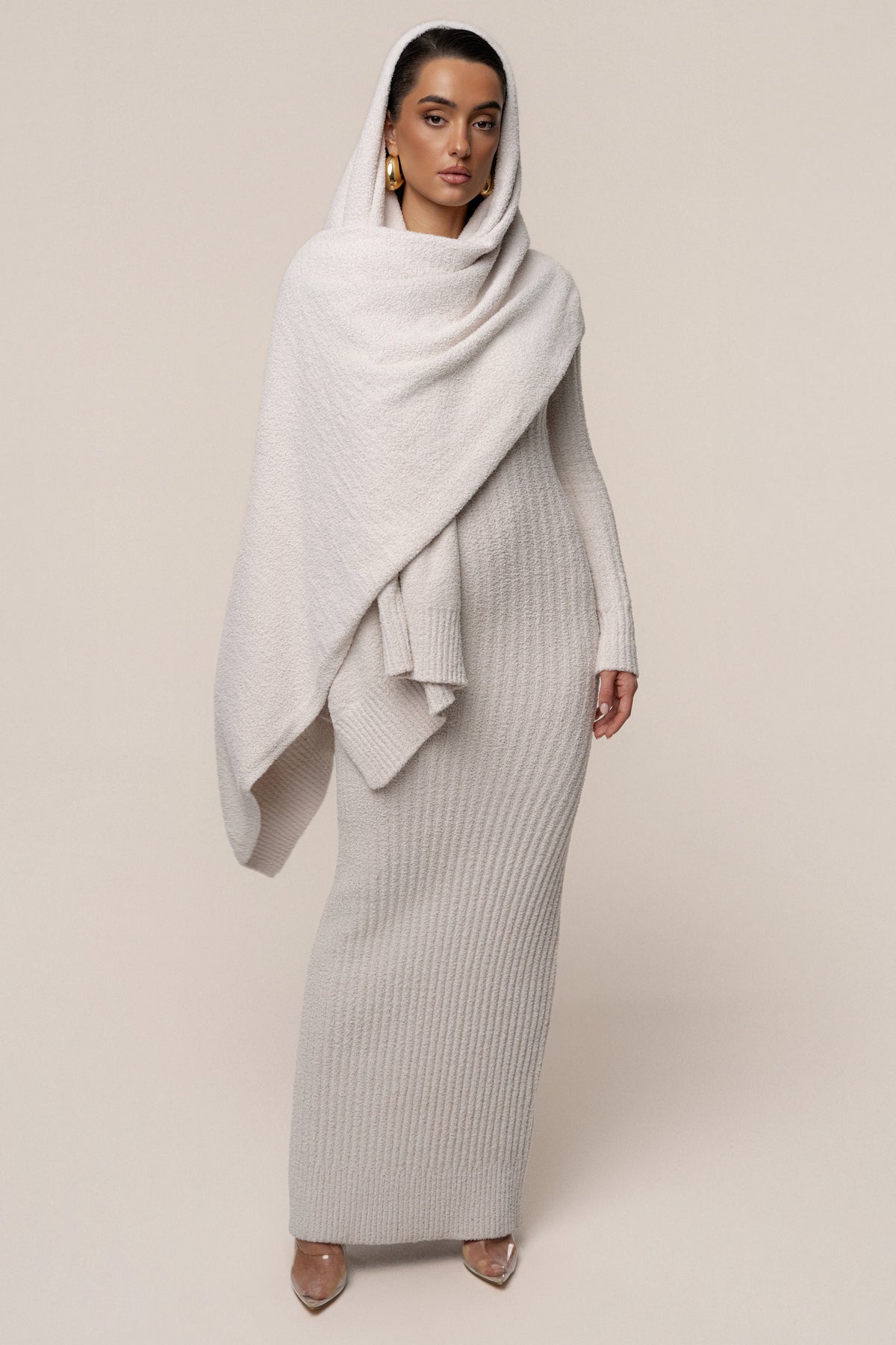Cream First Class Ribbed Maxi Dress