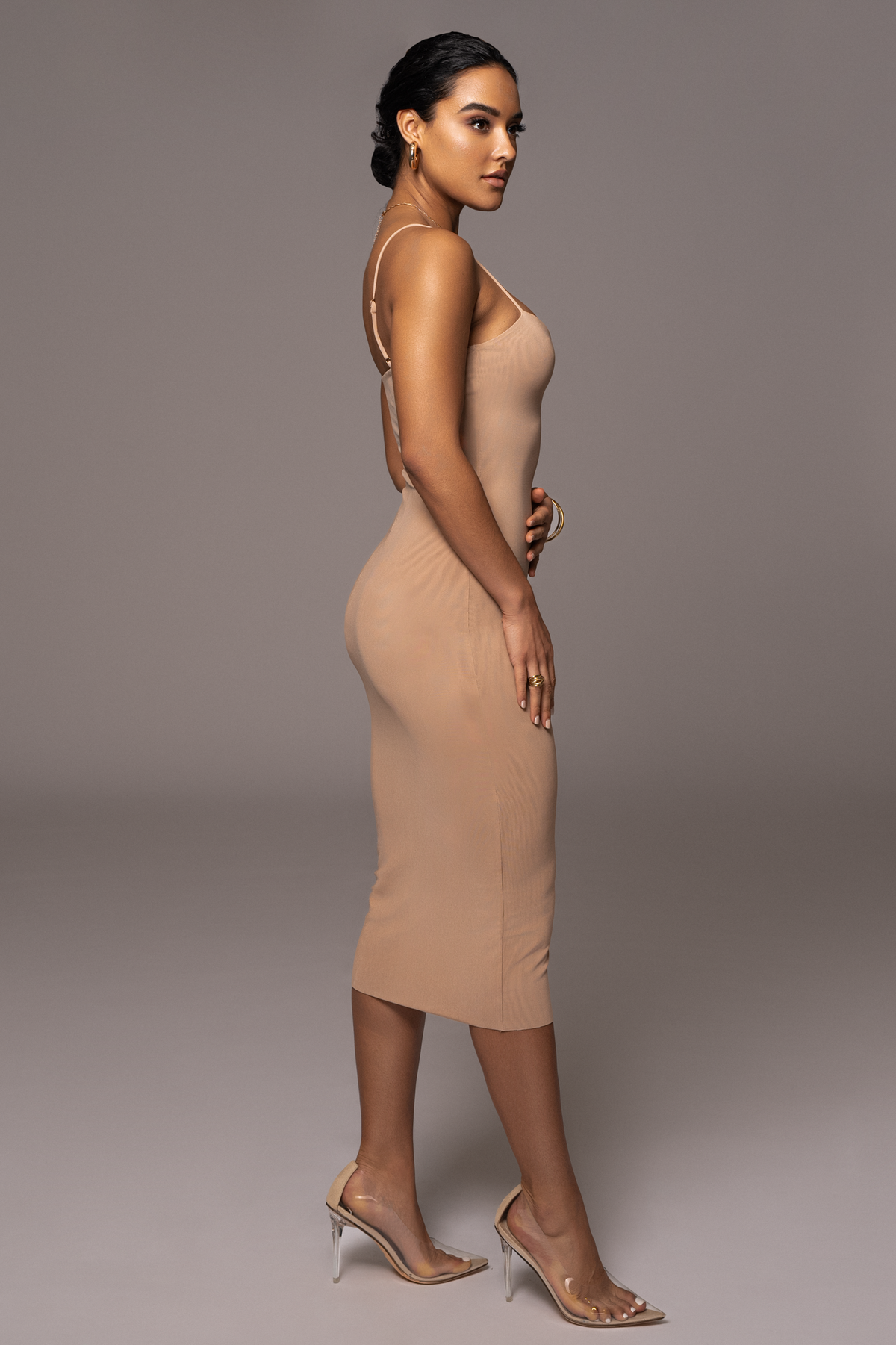 Beige Rochelle Mesh Midi Dress