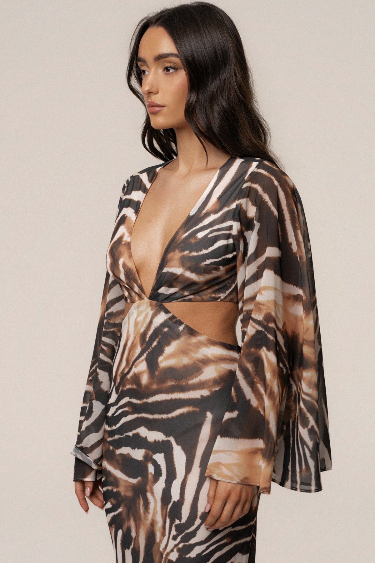Brown Zebra Instincts Print Maxi Dress