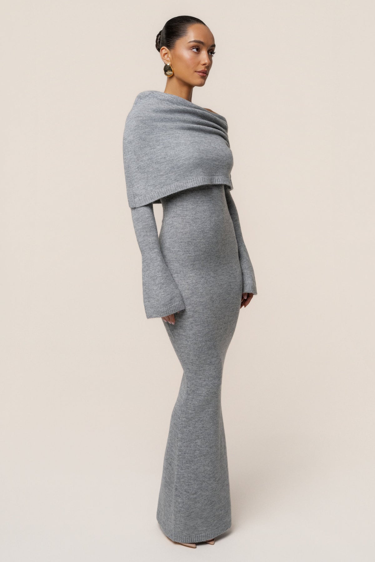 Grey Soft Haven Off-Shoulder Dress