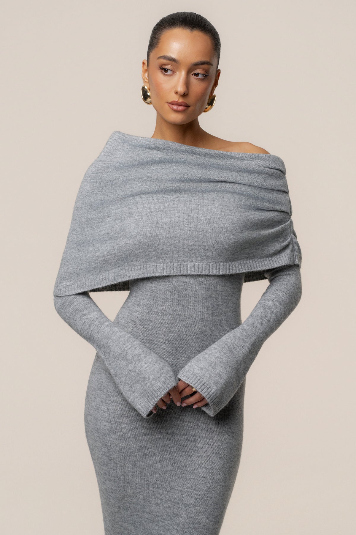 Grey Soft Haven Off-Shoulder Dress