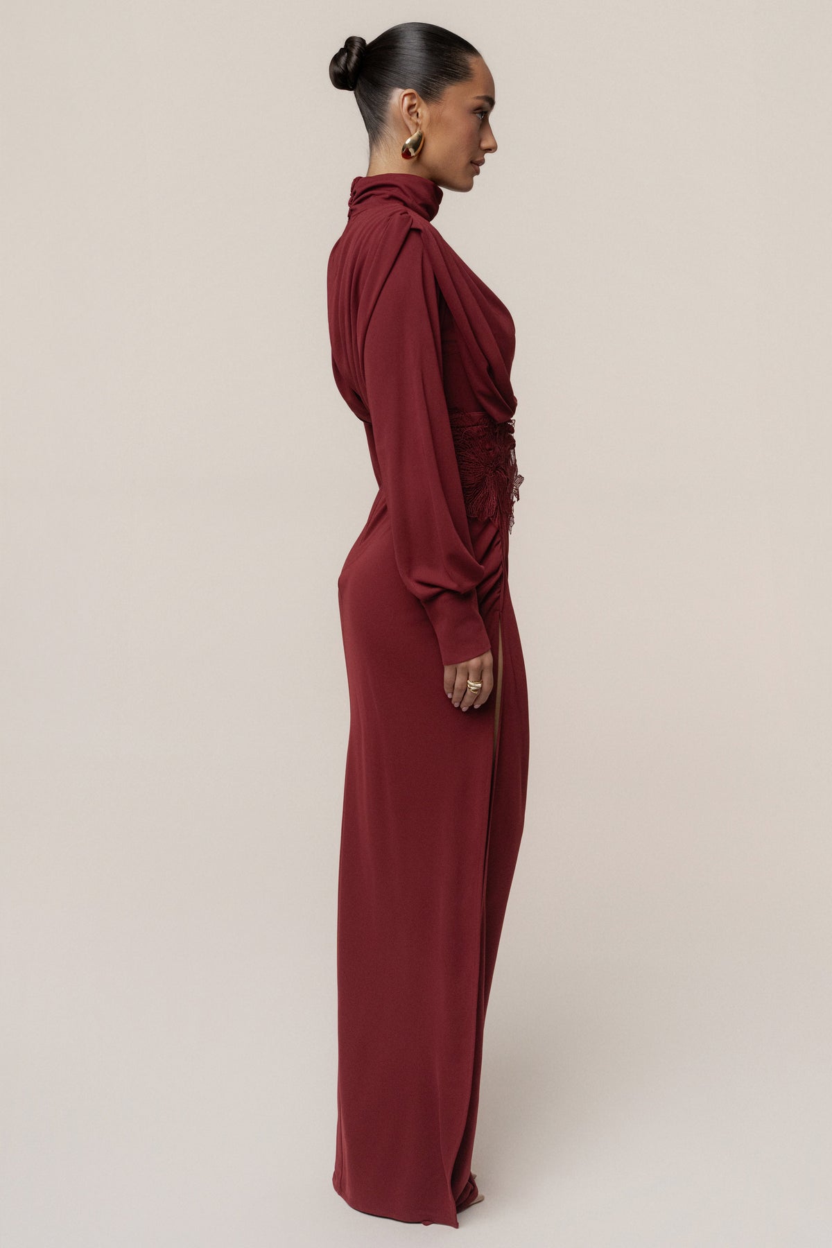 Burgundy Radiance Maxi Gown