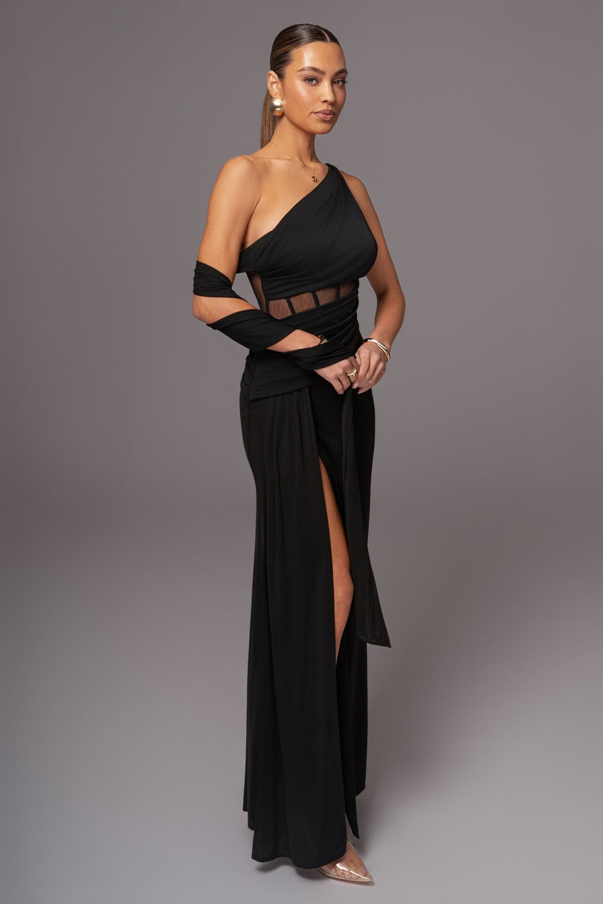 Black Naida Drape Maxi Dress