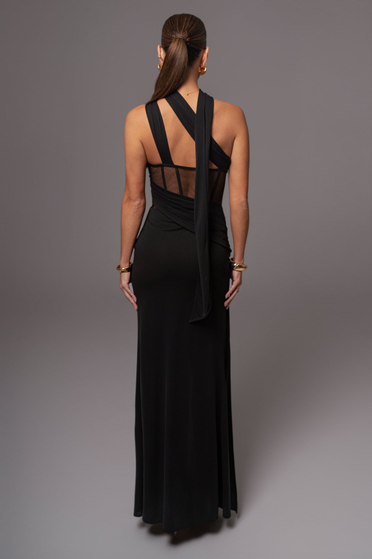 Black Naida Drape Maxi Dress