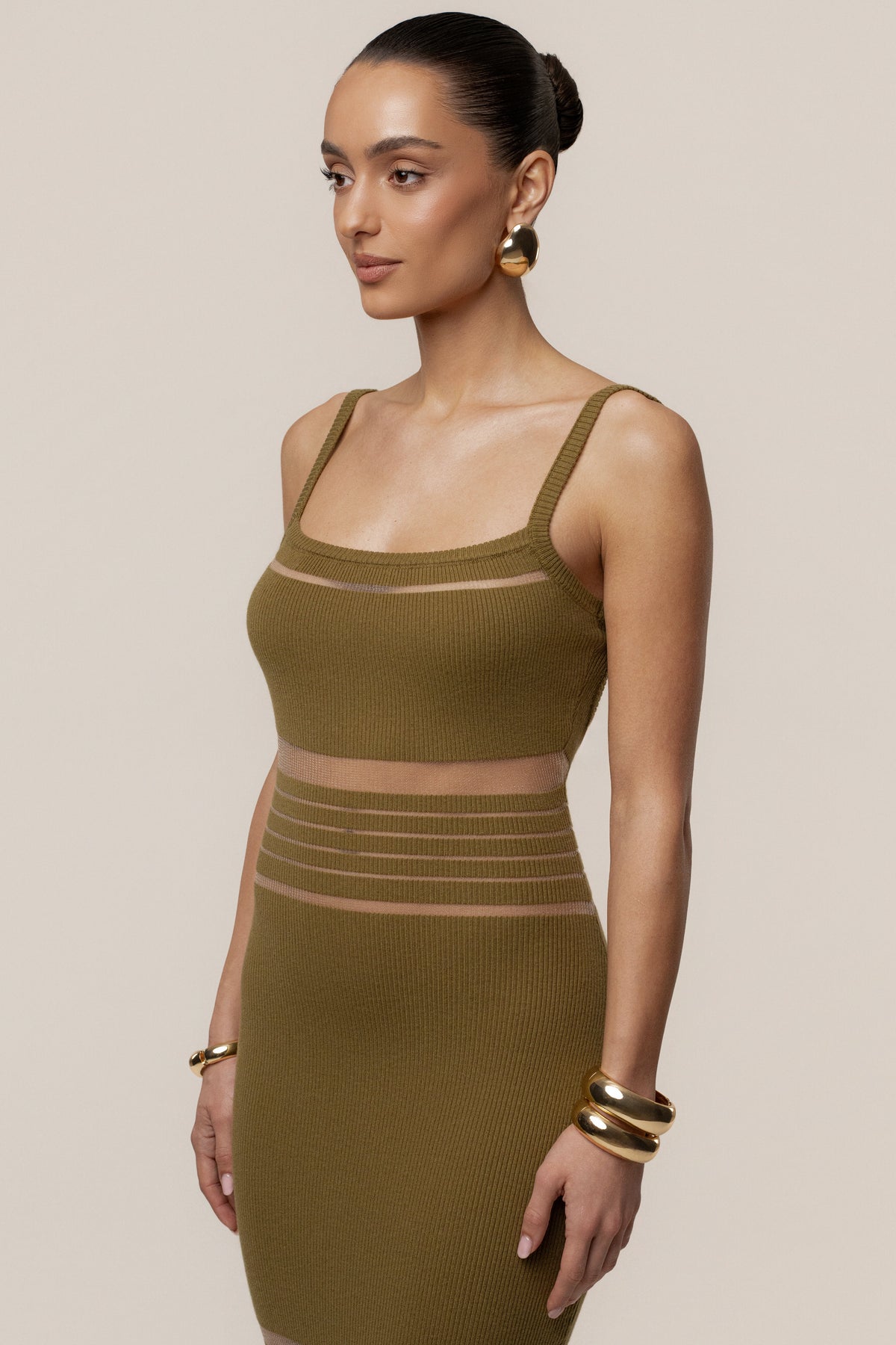 Moss Striped Rib Knit Dress
