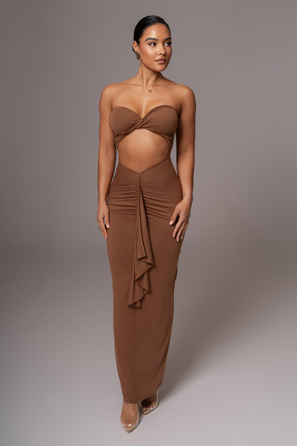Chocolate Strapless Drape Maxi Dress