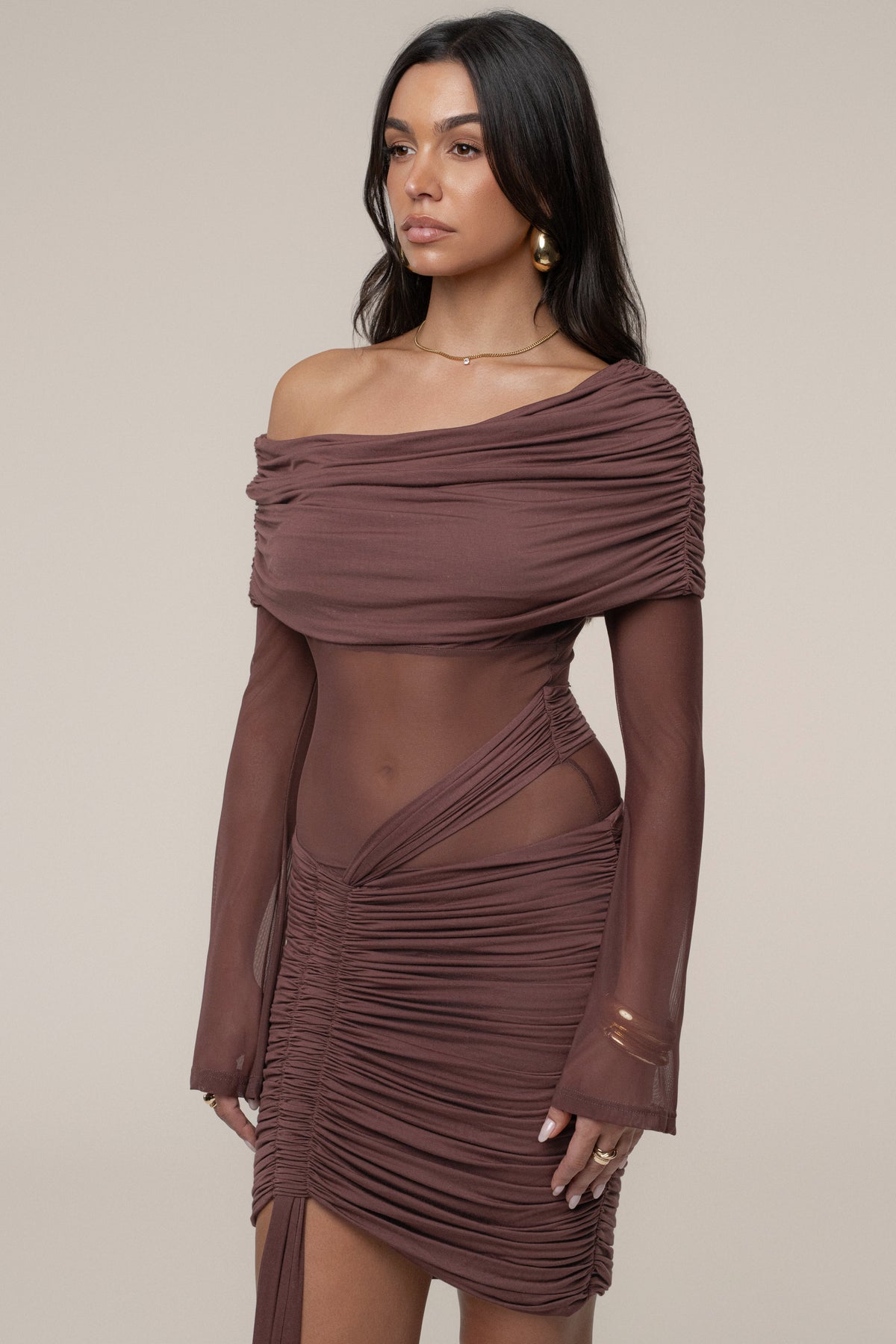 Brown After Hours Drape Dress
