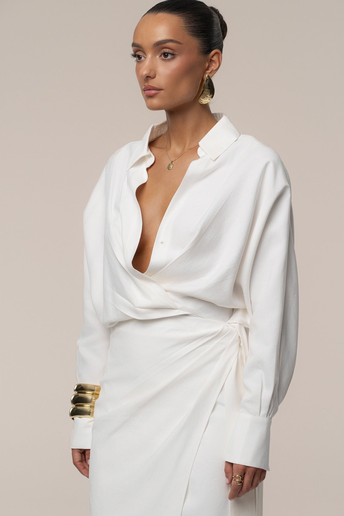 Ivory Skyline Wrap Midi Dress