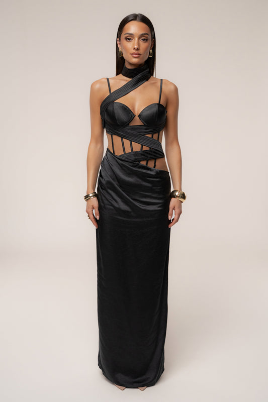 Black Golden Hour Corset Maxi Dress