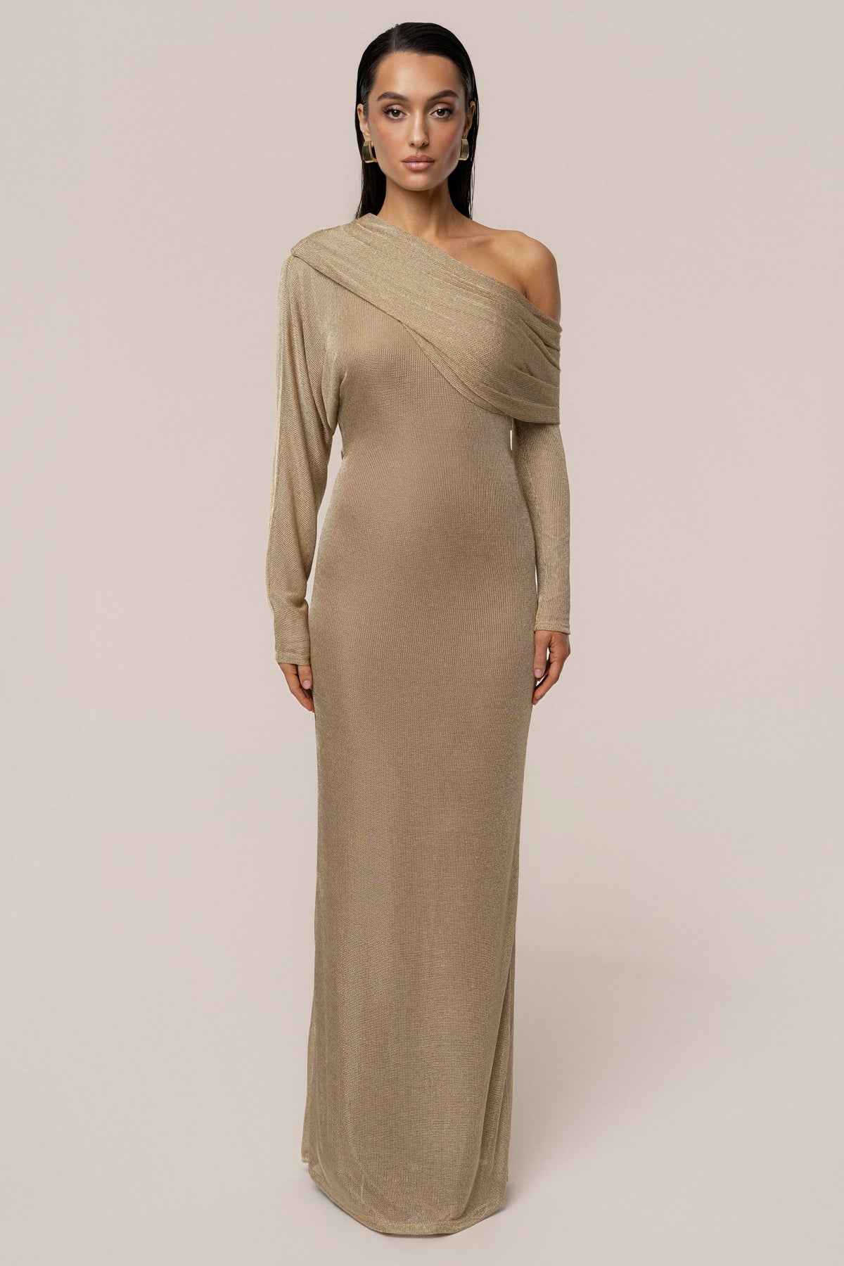 Gold Drape And Shine Maxi Dress
