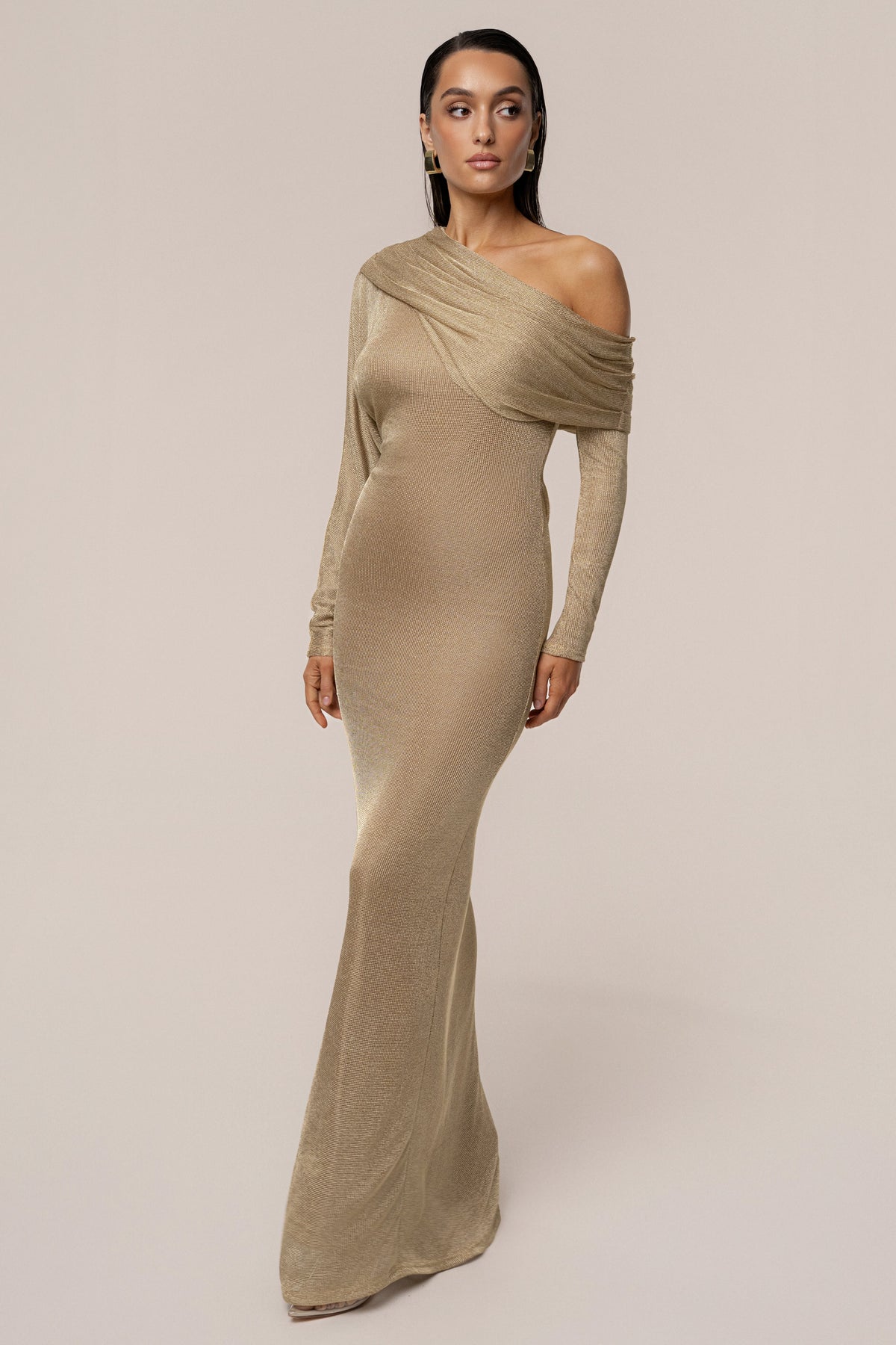 Gold Drape And Shine Maxi Dress