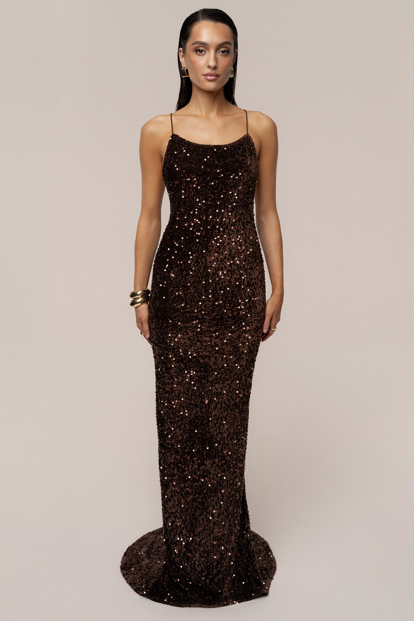 Brown Glisten All Night Sequin Gown