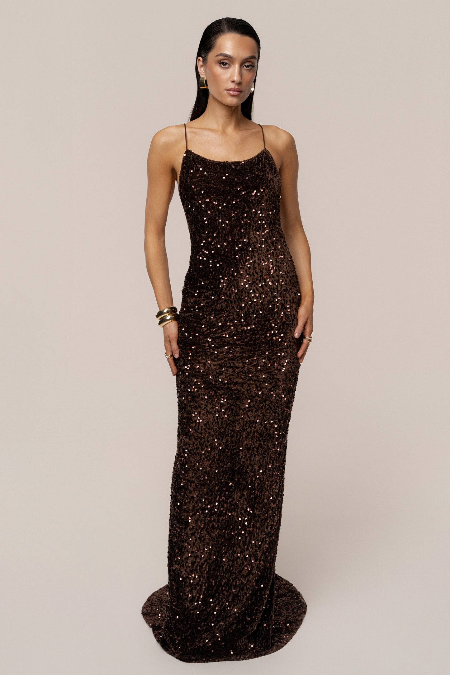 Brown Glisten All Night Sequin Gown