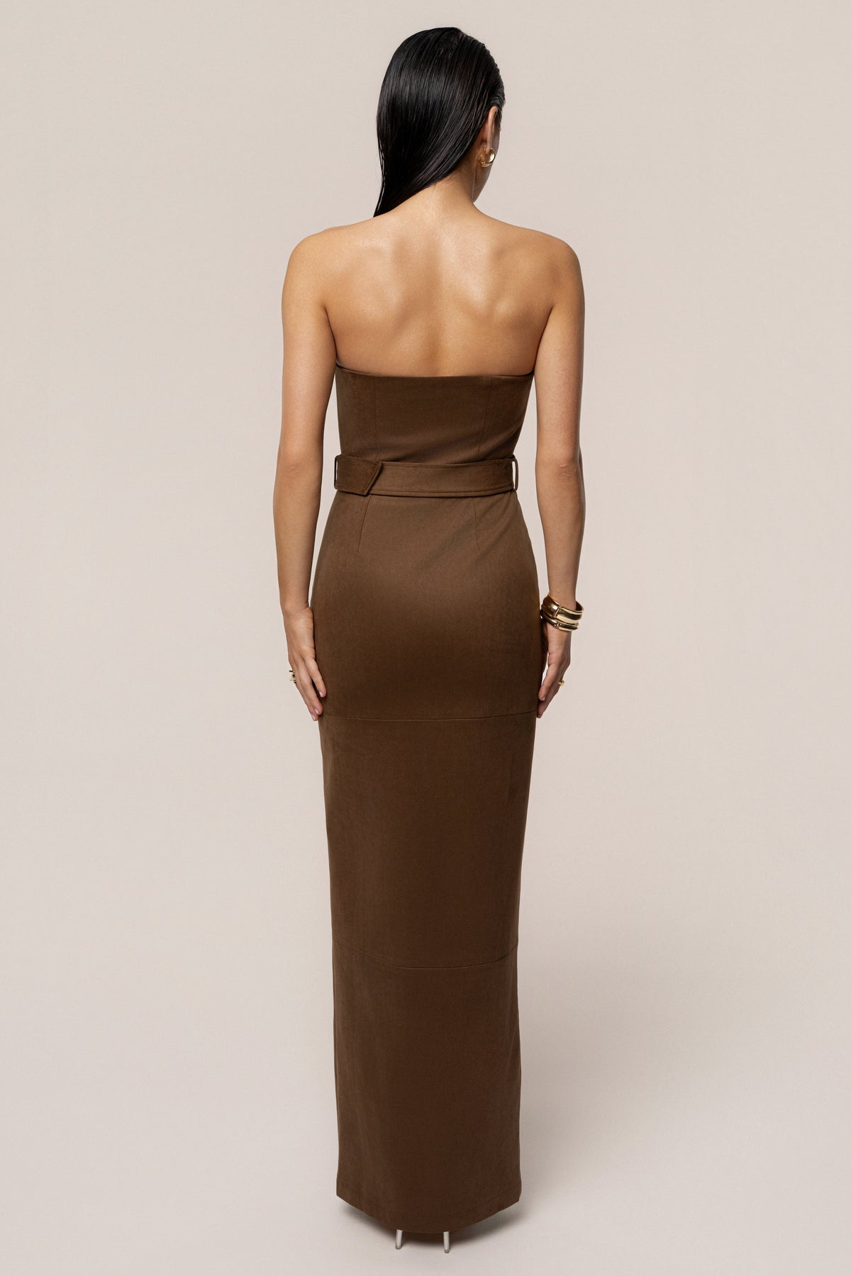 Chocolate Xena Suede Maxi Dress