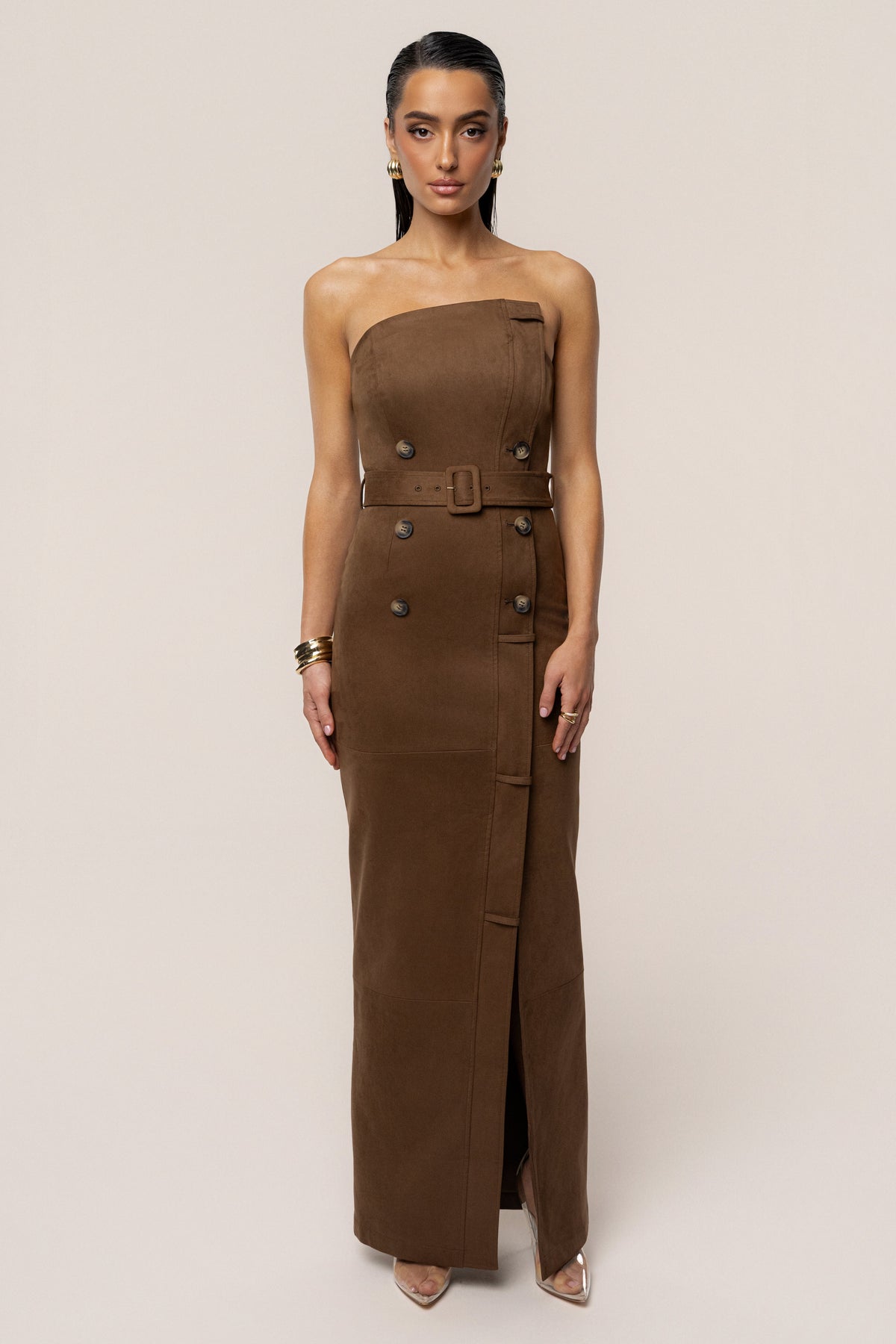 Chocolate Xena Suede Maxi Dress