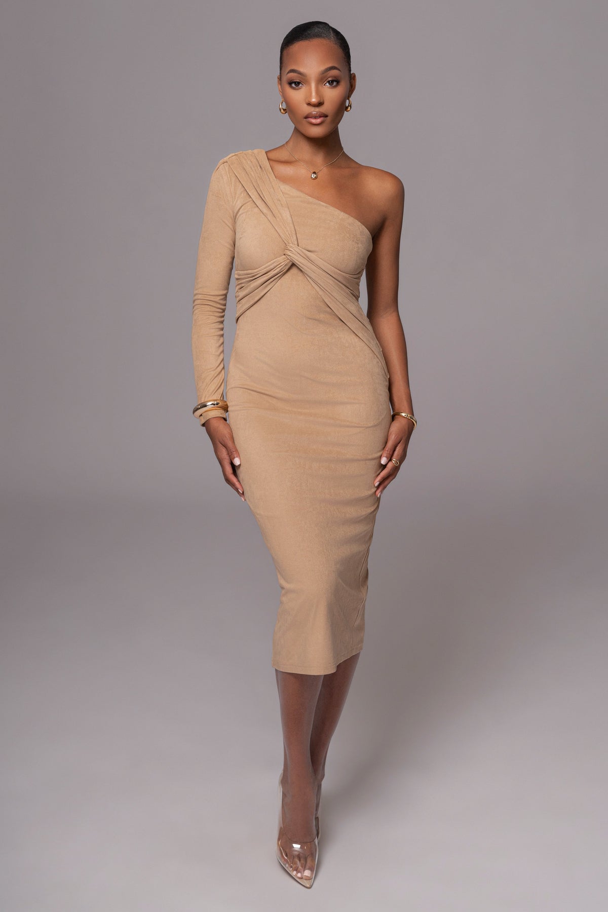 Beige Dayanna Suede Midi Dress