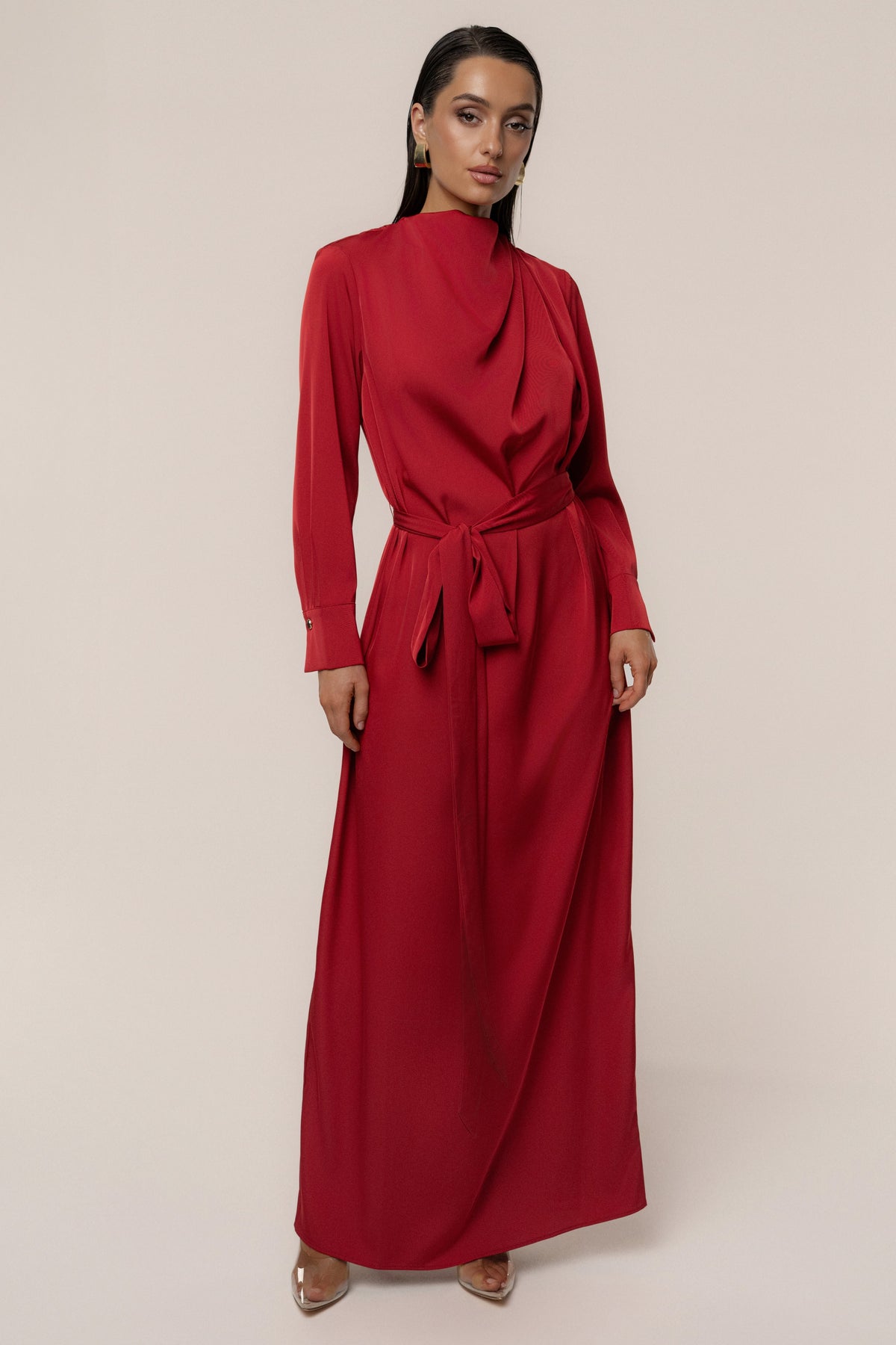 Red Victoria Satin Maxi Dress
