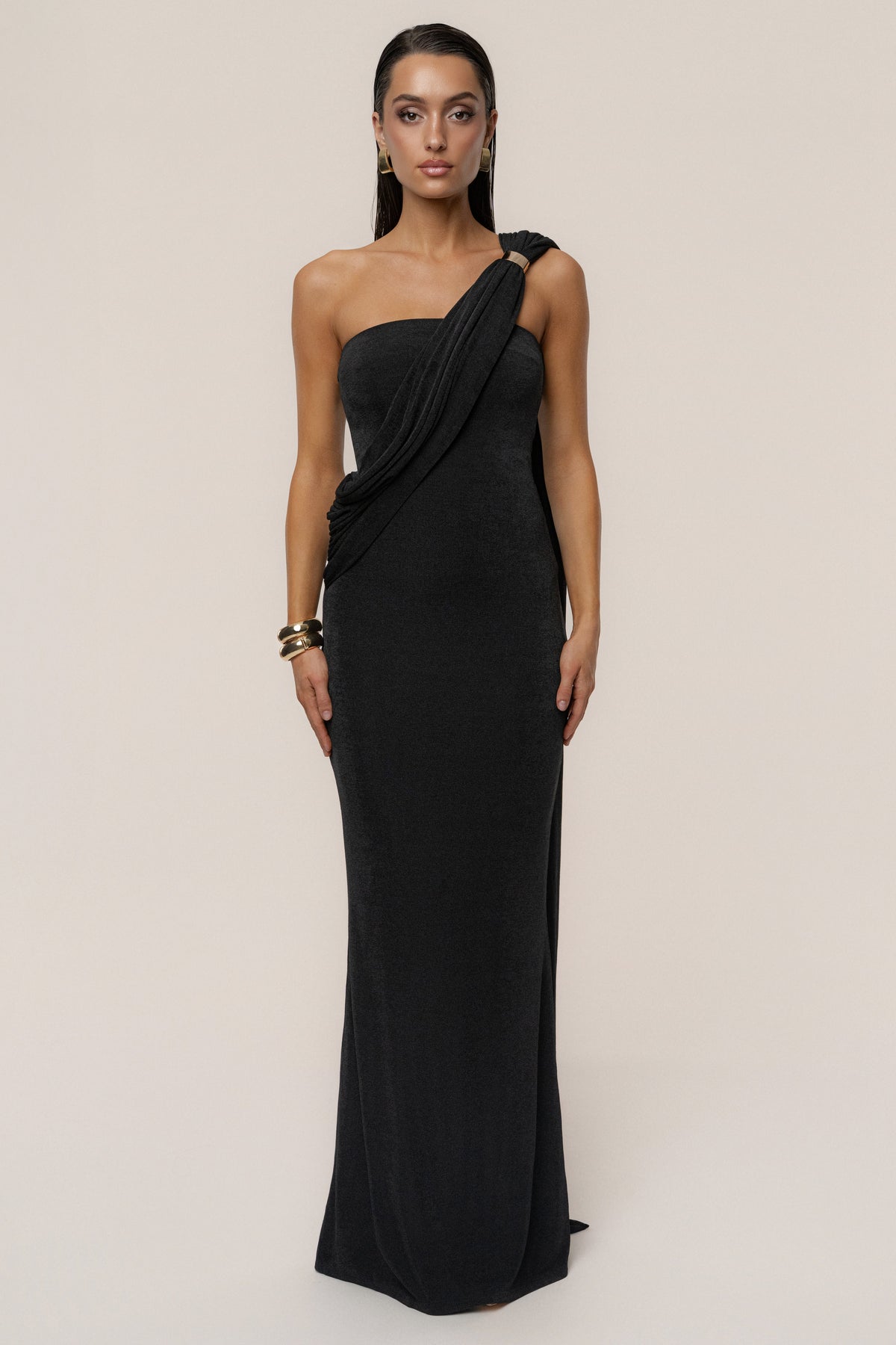 Black Golden Veil Maxi Dress