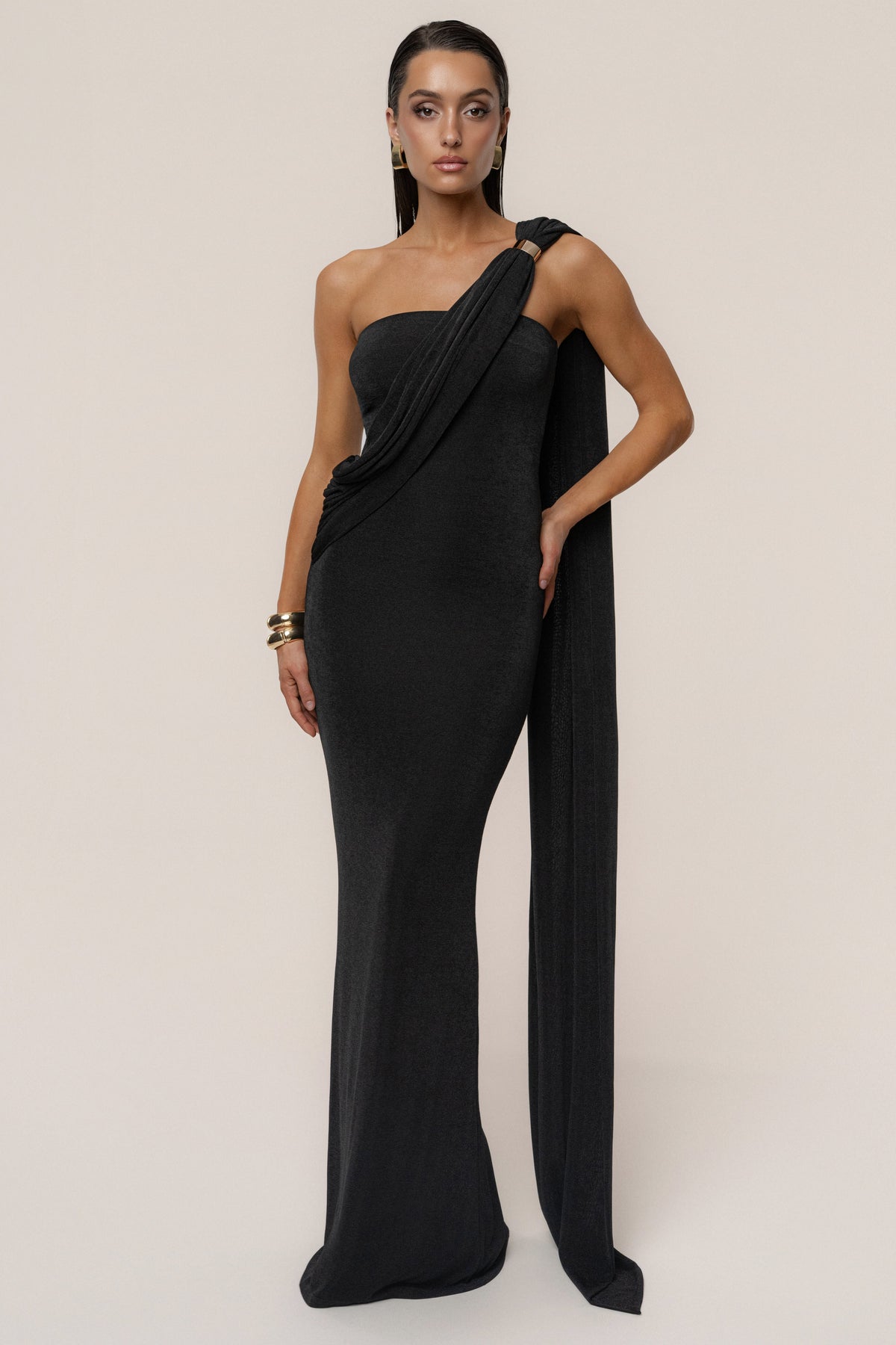 Black Golden Veil Maxi Dress