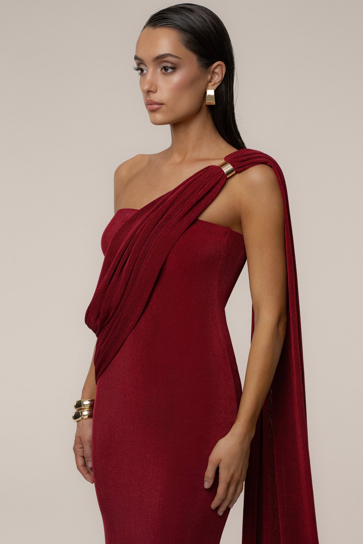 Red Golden Veil Maxi Dress