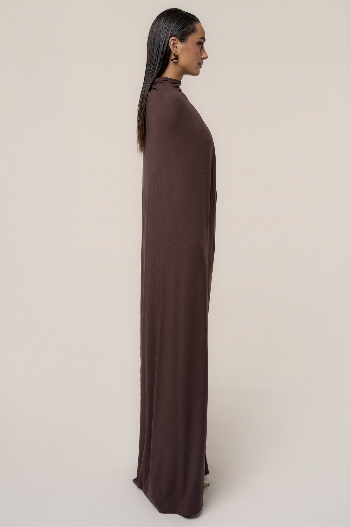 Chocolate Draped Elegance Cape Dress