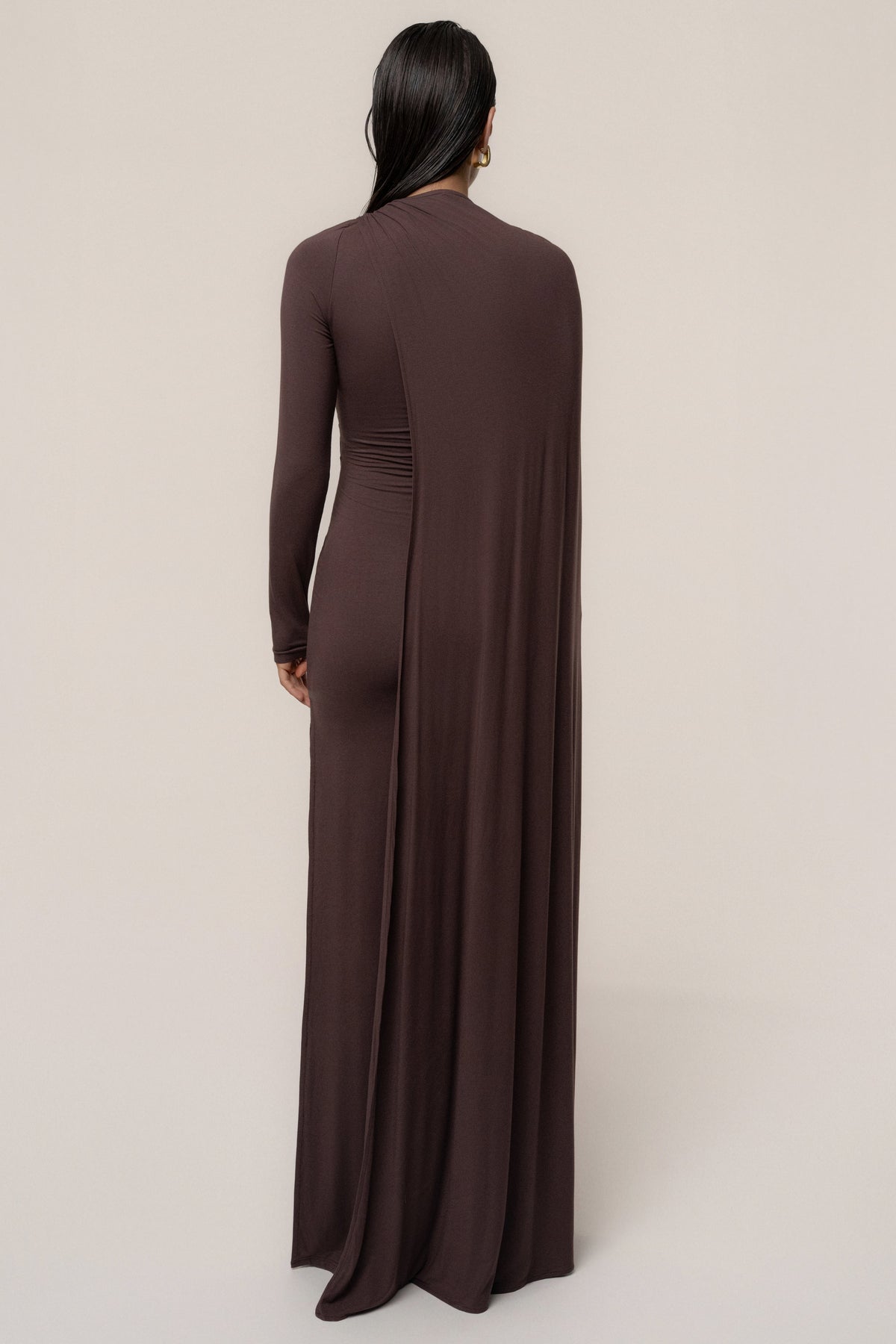 Chocolate Draped Elegance Cape Dress
