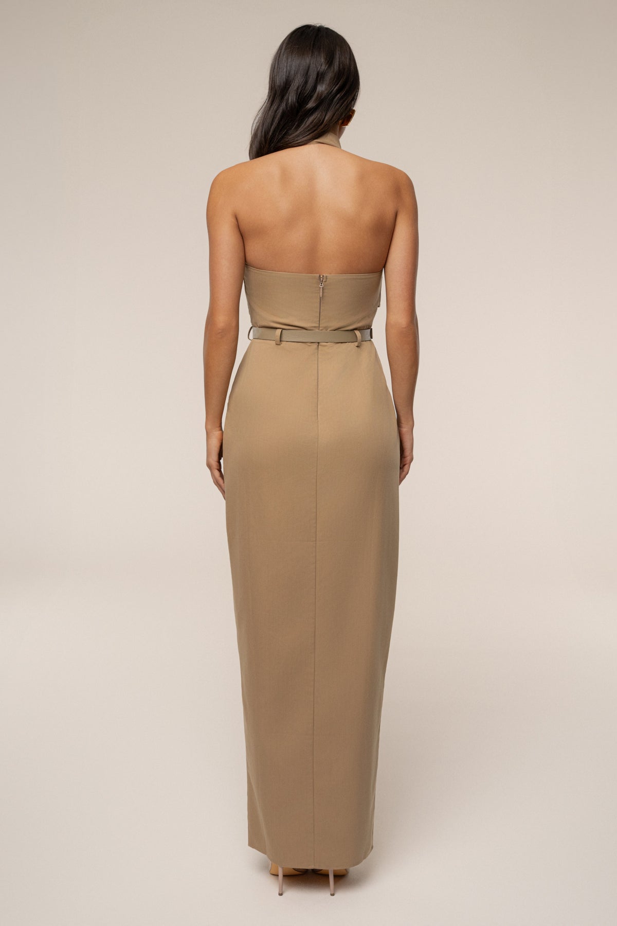 Tan Aria Keyhole Maxi Dress