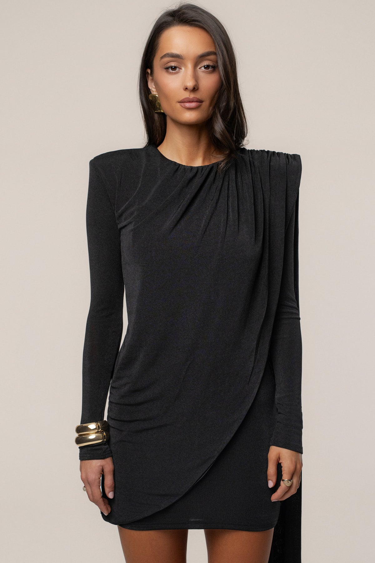 Black Midnight Draped  Mini Dress