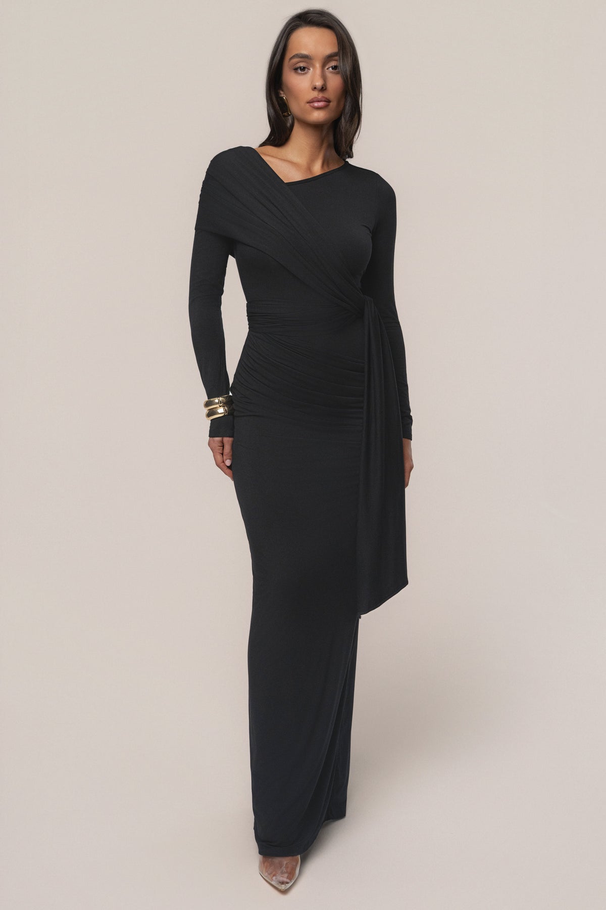 Black Glitz Asymmetric Maxi Dress