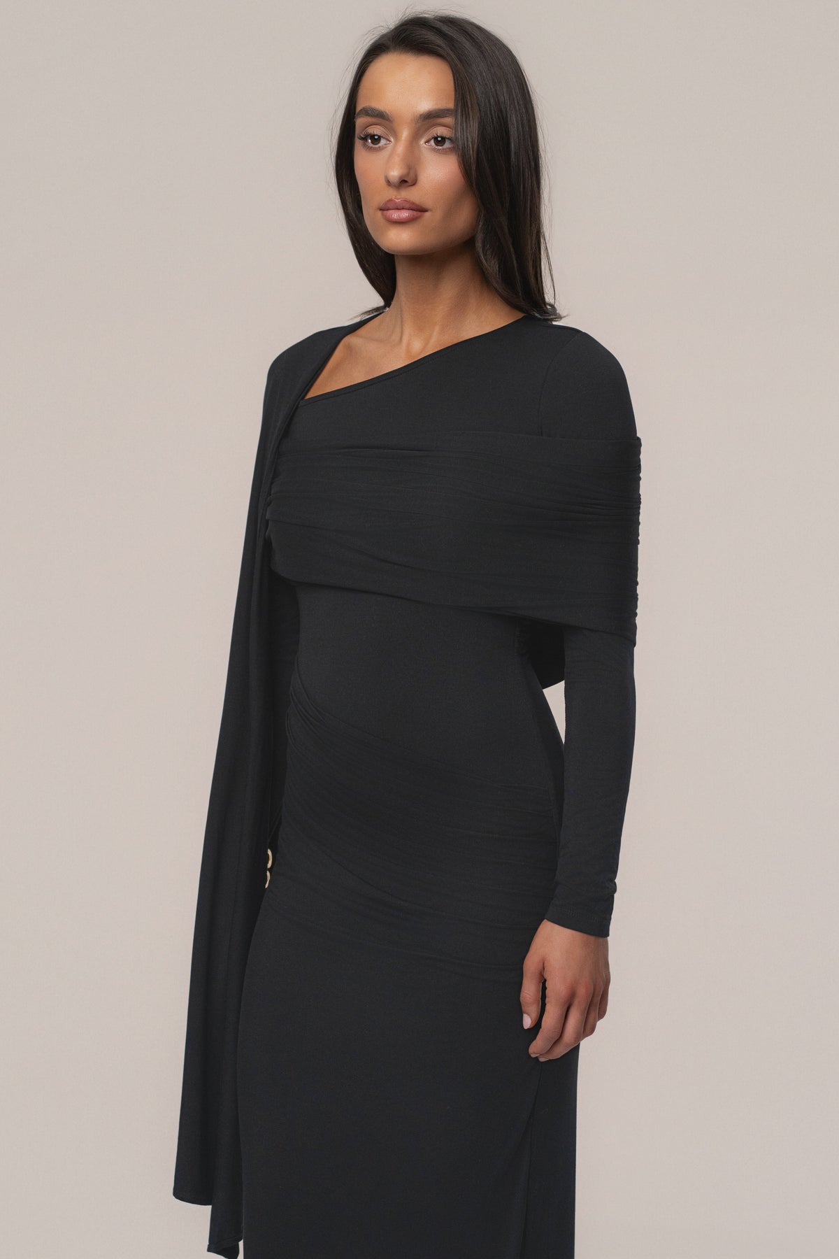 Black Glitz Asymmetric Maxi Dress