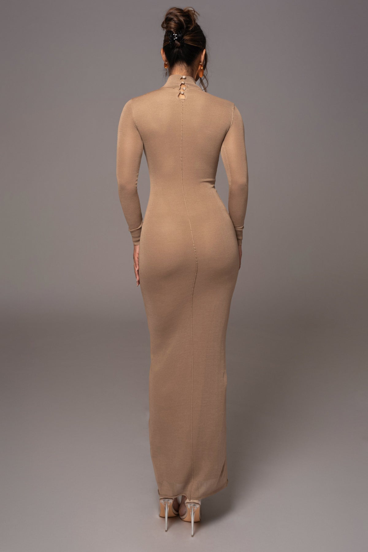 Camel Fame Mock Neck Maxi Dress