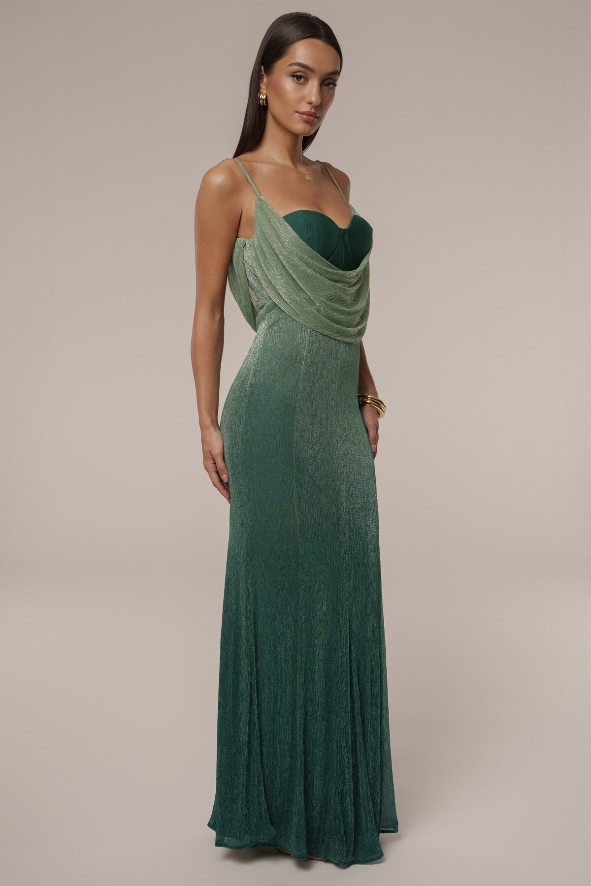 Green Shimmery Nights Maxi Dress